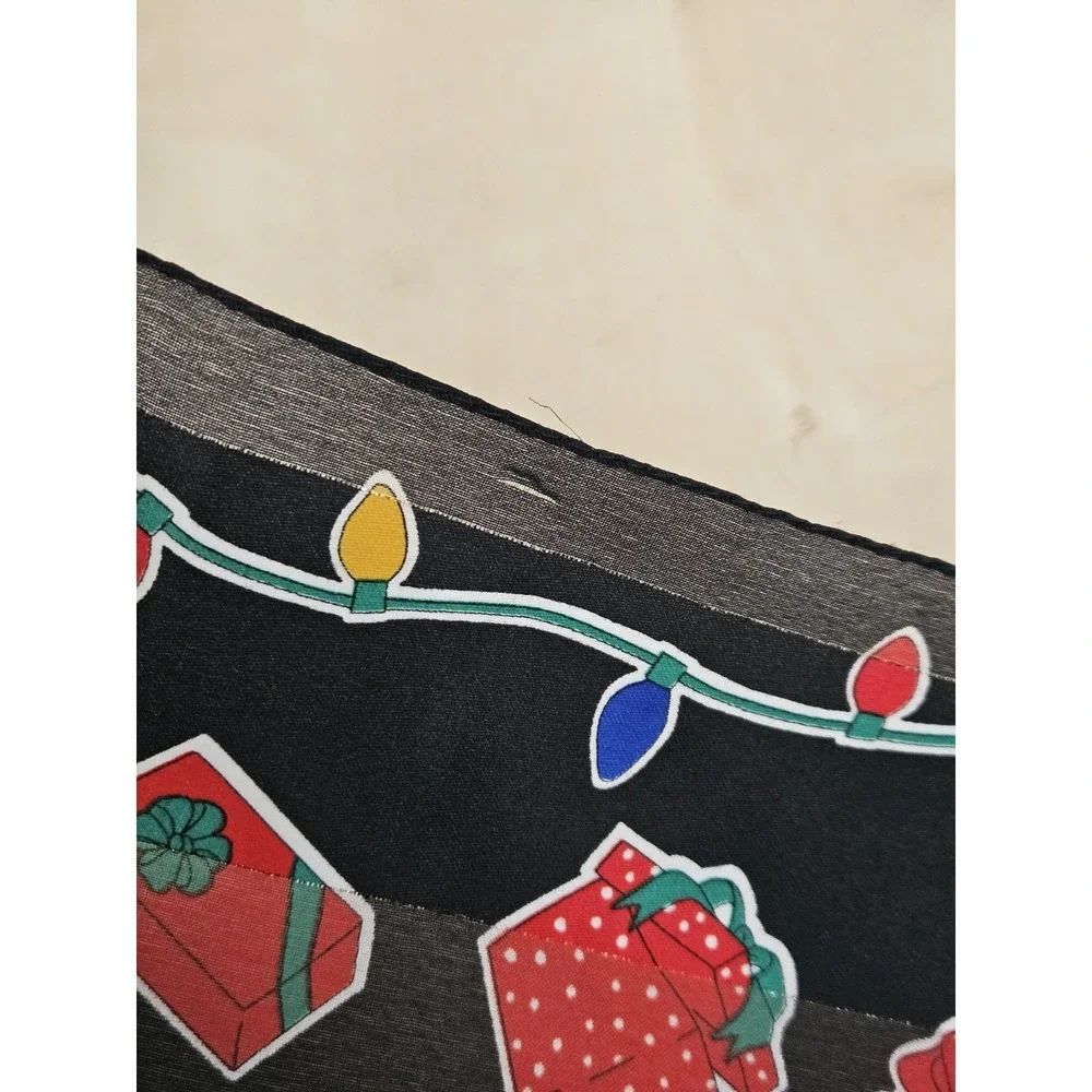 Christmas Scarf Black Sheer Lightweight Holiday Presents String Lights Wrap Vtg